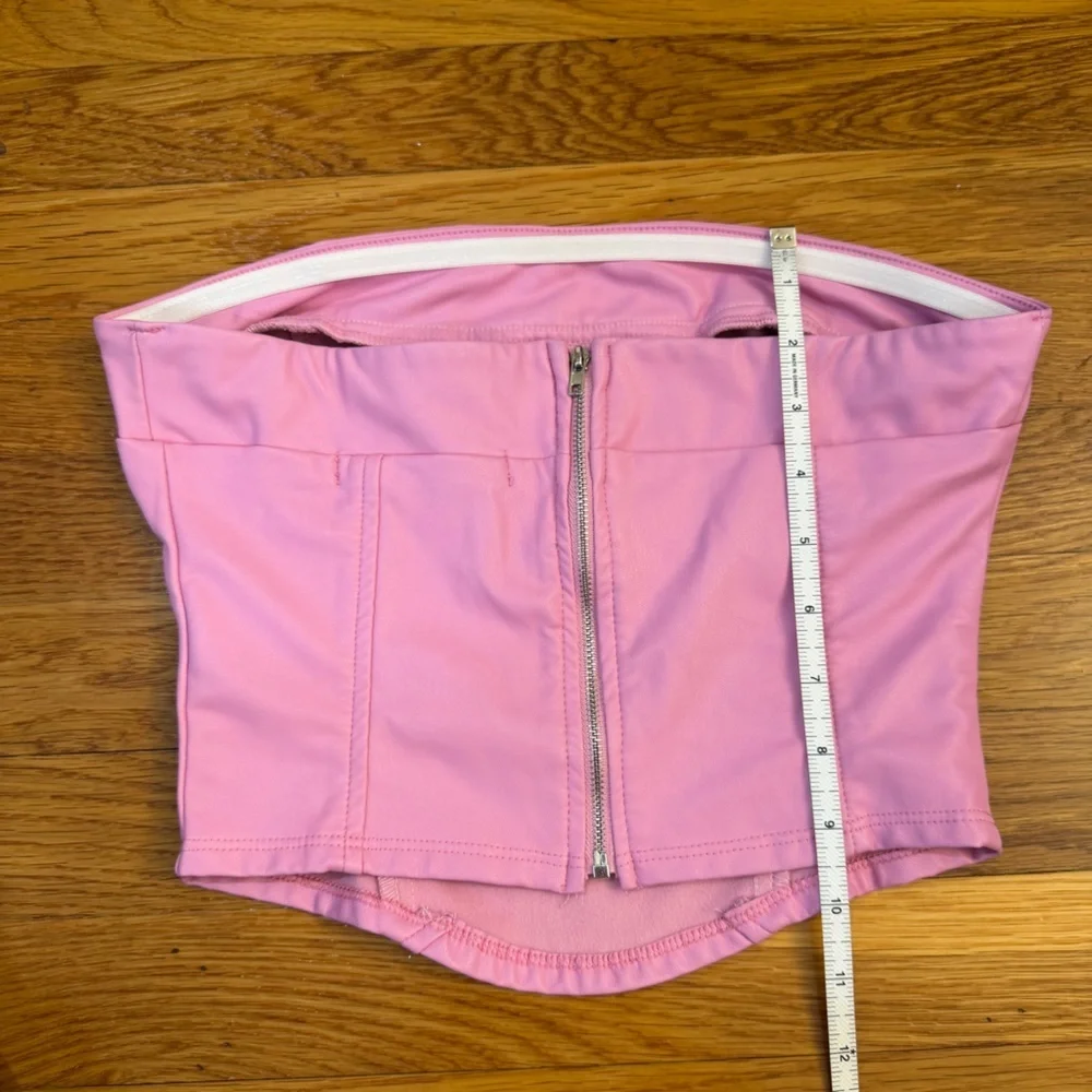 Altar'd State Faux Leather Cropped Corset Top Zipper Back in Pink - Size Small